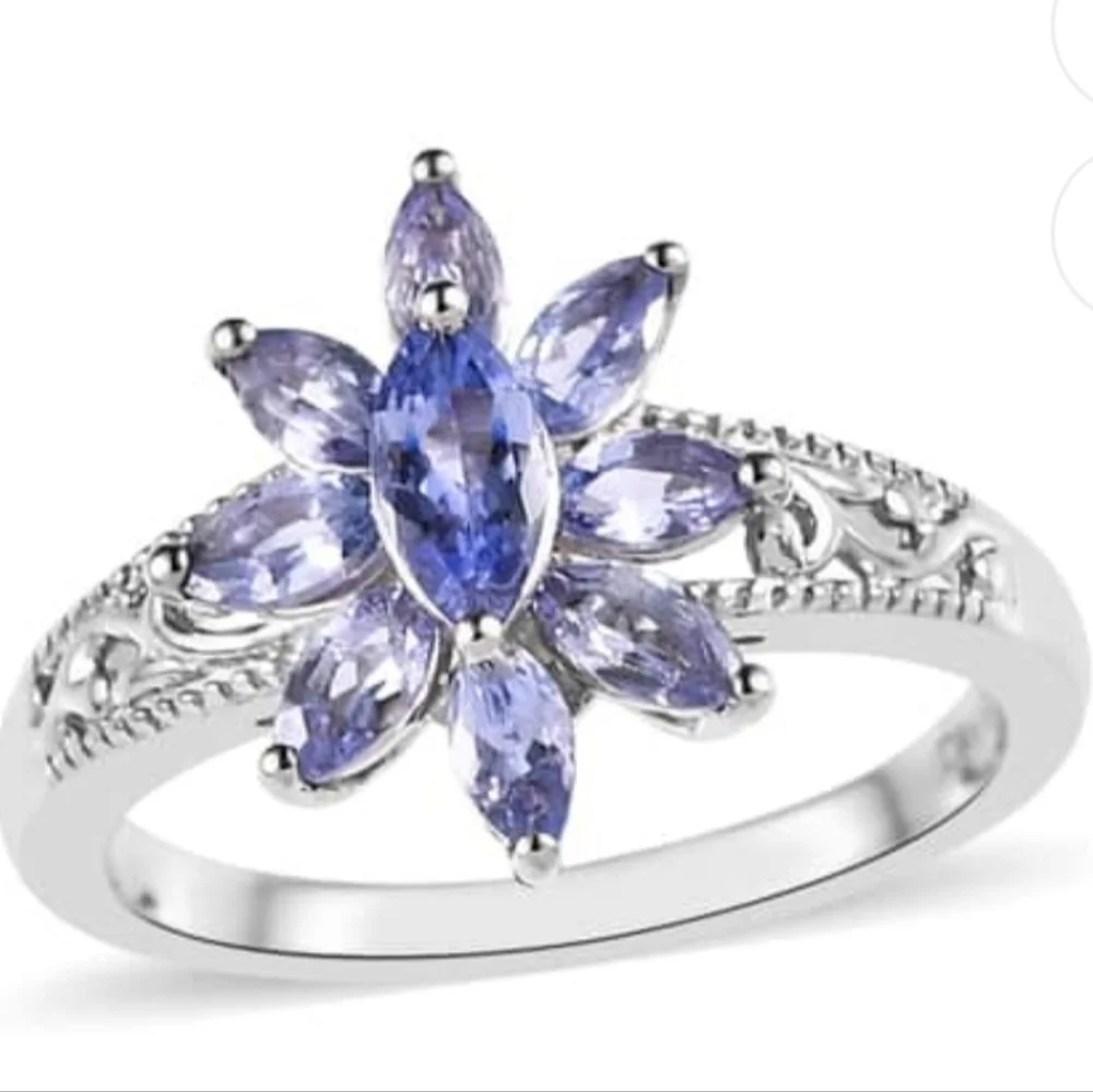 Natural Floral Design Tanzanite Ring Platinum over Sterling Silver Size 8! 🦋 - Picture 1 of 7